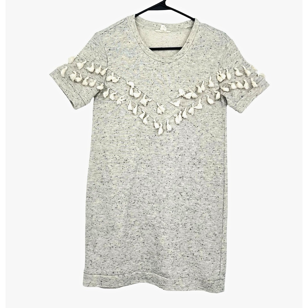 Caslon Women's Small Gray Speckled Tassel Trim Sweatshirt Dress Boho Casual